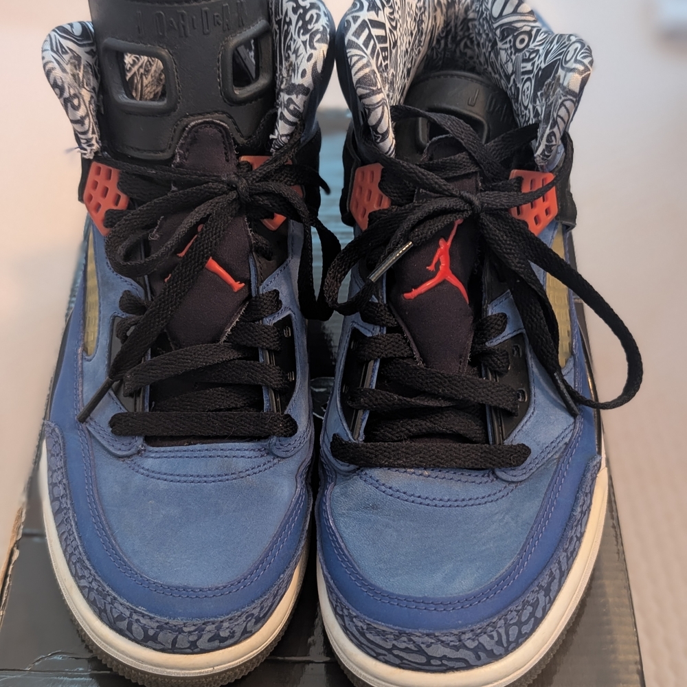 Jordan Kids Blue and Black High-Top Sneakers with Red Jumpman